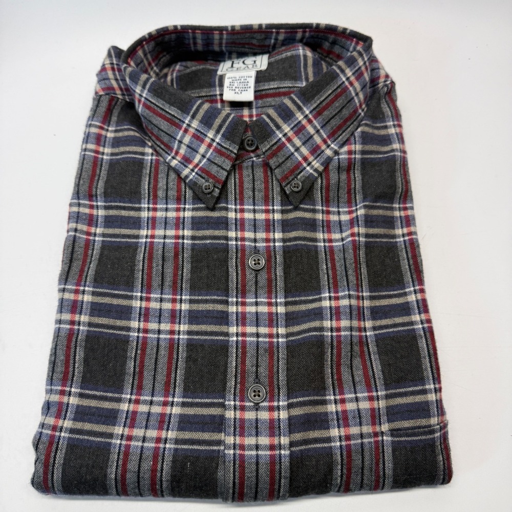 Field Gear Flannel Shirt Mens XLT Charcoal Red Plaid Long Sleeve Button Down